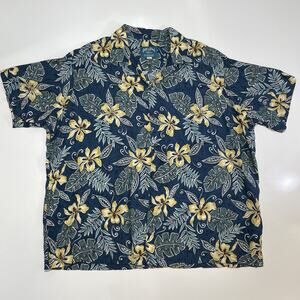 VTG Gary’s Island Dick’s Last Resort Iolani Floral Blue Hawaiian Shirt Men’s 2XL
